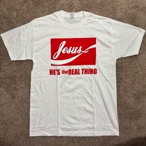 Vintage Y2K Jesus “HE’S the REAL THING” Graphic Tee - Jerzees Heavyweight - Lrg